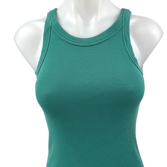 Mother Chin Ups Green Rib Knit Sleeveless Camisole Midi Bodycon Tank Dress Sz XS - Picture 4 of 7